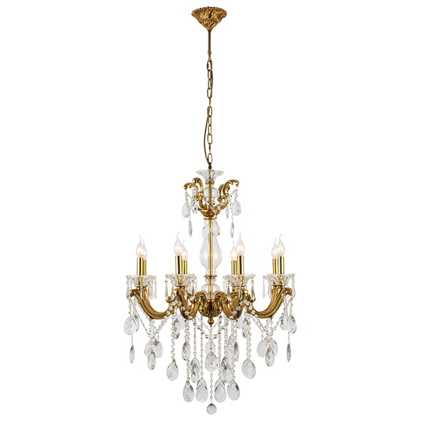 EDWARD CHANDELIER 8XE14 BRASS/JADE