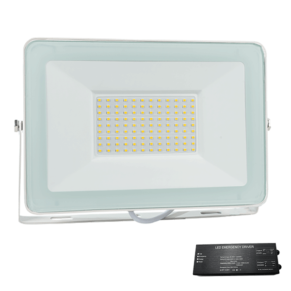 VEGA100 SLIM SMD 100W LED FLOODLIGHT 3000K WH+EMERGENCY KIT