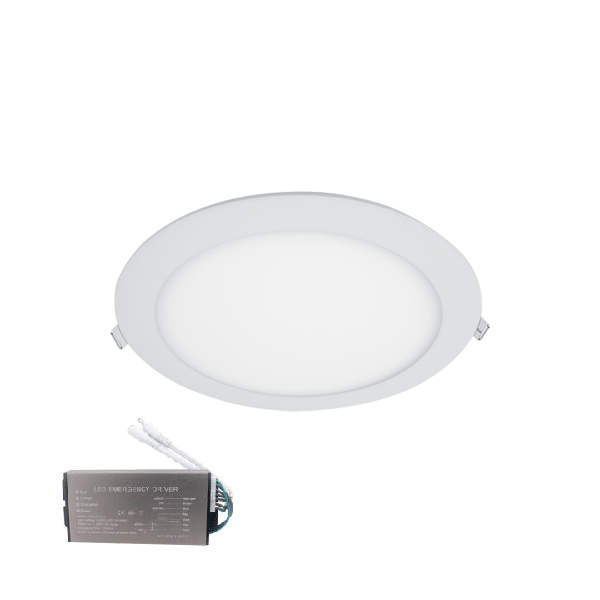 LED PANEL ROUND RECESSED MOUNT 12W 2700K+ EMERGENCY KIT