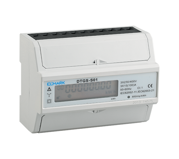 KWH METER FOR DIN-RAIL DTGS-S01, RS485, THREE PHASE, FOUR TARIFF, 7 MODULES